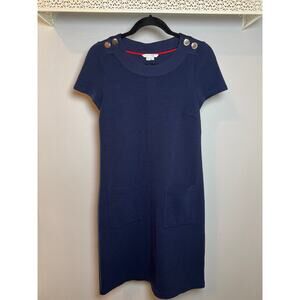 Boden Navy Blue Short Sleeve Sheath Dress with Gold Button Detail 4R